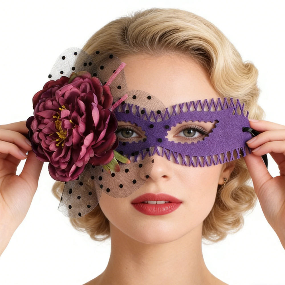 Tulle Flower Half-face Mask Christmas Carnival Venice Veil Holiday Decor Party MJ-174