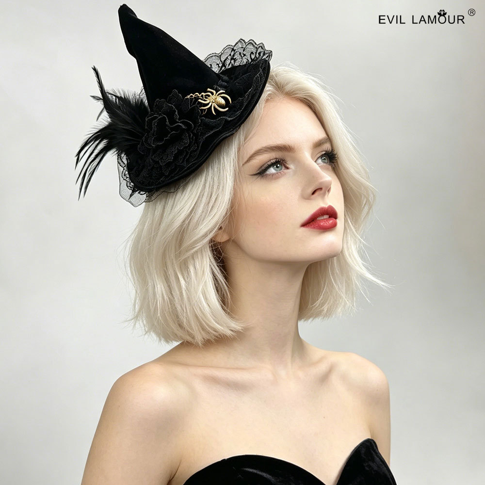 Spider and Feather Witch-Hat Fascinator - FJ-57-1