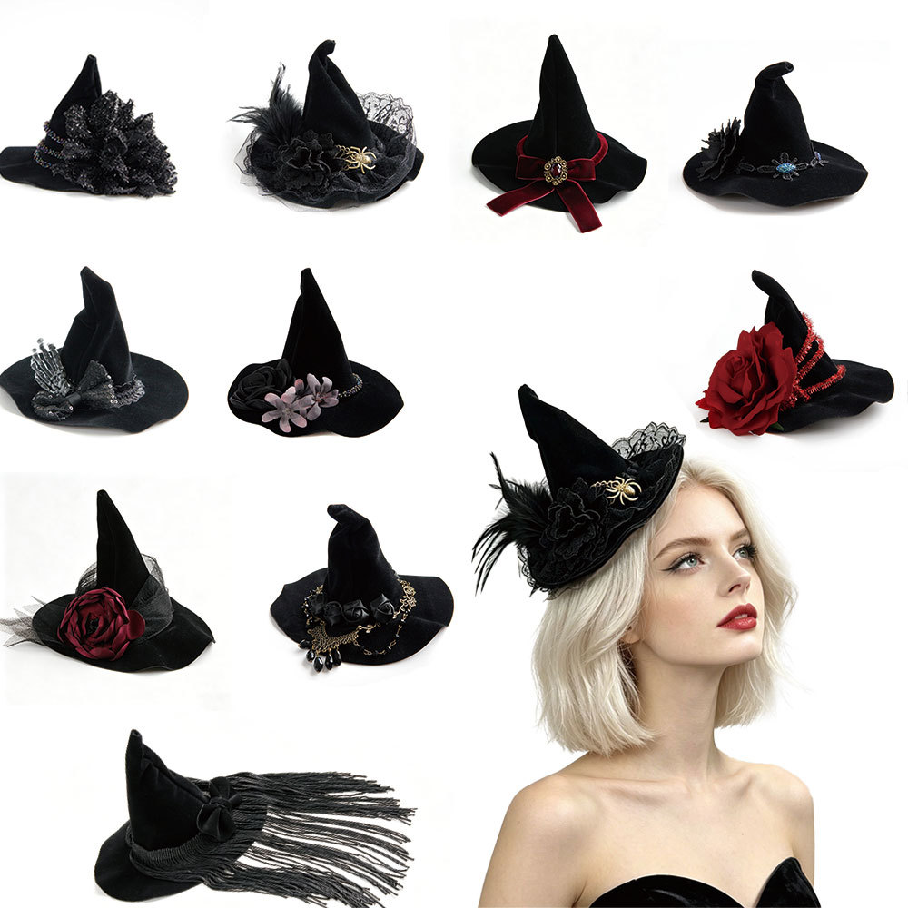 Witch hat Halloween Party Spider Fascinator Flower Feather Stage Small hat Hair accessory Set