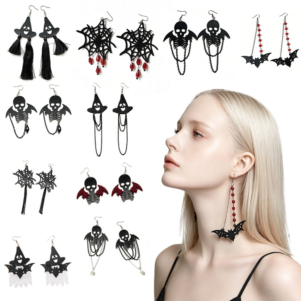 Assorted Earring Halloween Earring Bat Skull Tassel Spiderweb Dangle earring Party Ball Accessory
