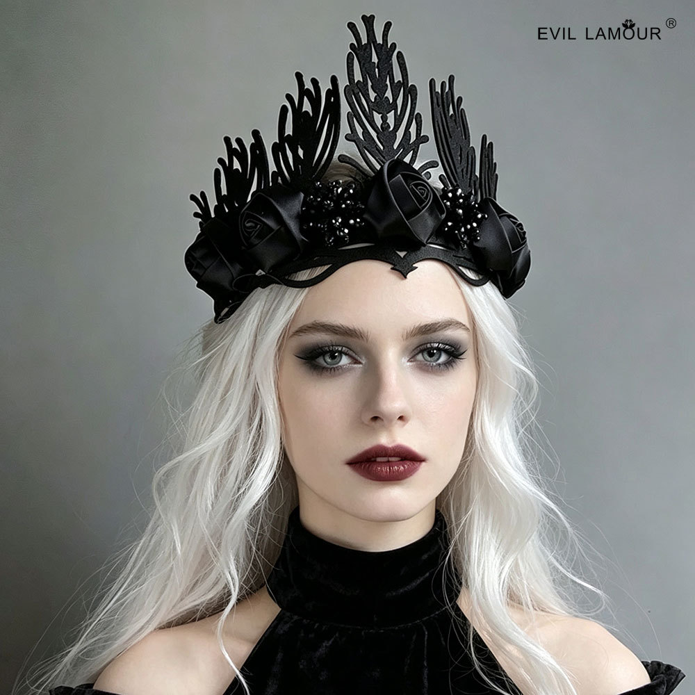 King Crown Witch Halloween Witch Princess Queen Black Tiara Headpiece Halloween Headband FD-112