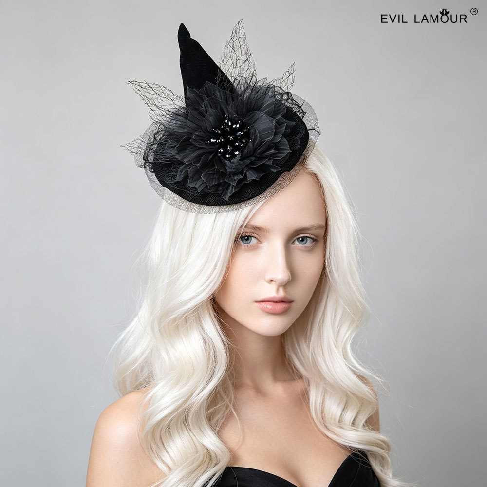 Black Beaded Witch-Hat Hair Clip - FJ-95-1