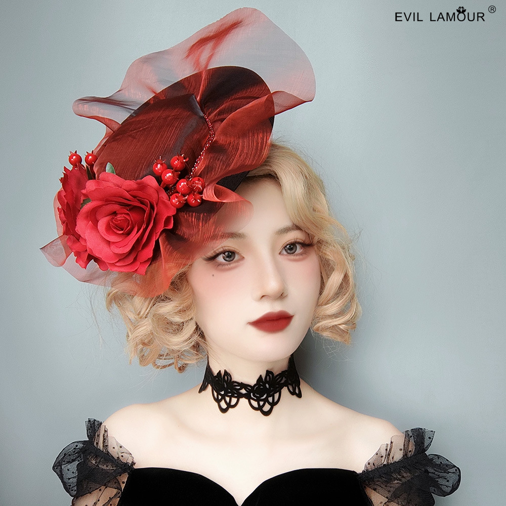 Wedding Red Rose Christmas Decor Ball Holiday Party Performance Bridal Boater hat FJ-245