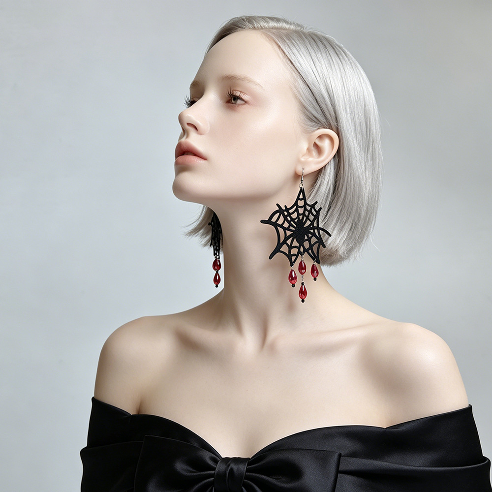 Creative Spiderweb Earring Red Gothic Punk Dangle earring Novelty Party Halloween Earring EH-07-1