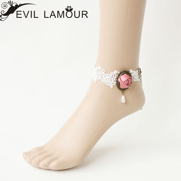 100 Accessory Lace Flower Pearl Anklet Western Handmade Creative Statement Accessory FL-20