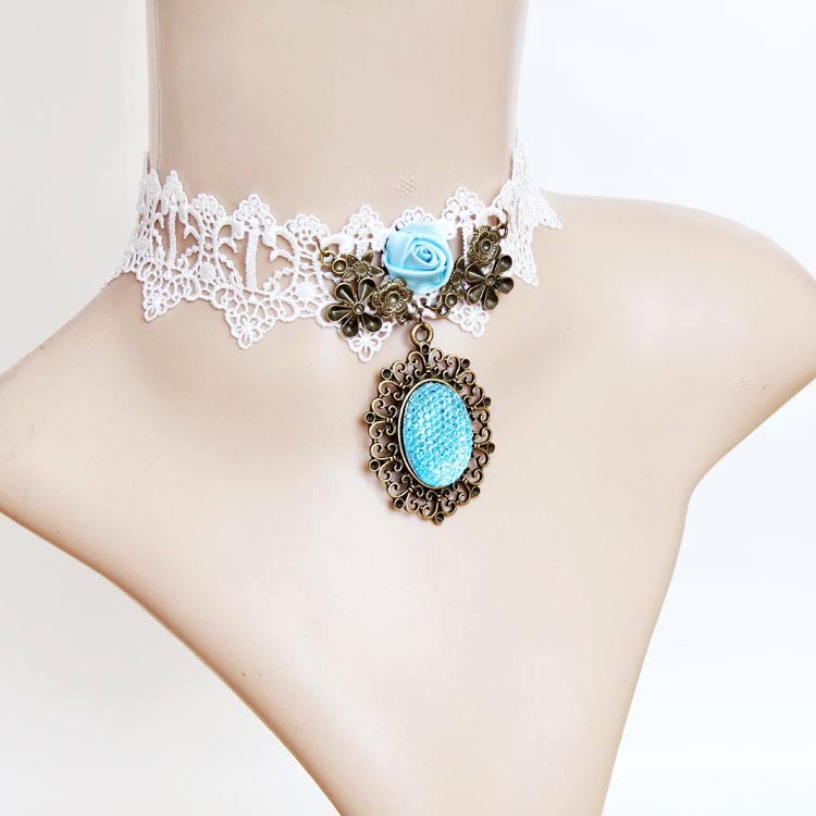 White Lace Choker Collarbone Necklace False collar Western Bridal Accessory JL-80