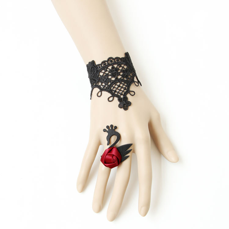 Vintage Lace Women Bracelet with ring Set Gothic Bridal Accessory WS-238
