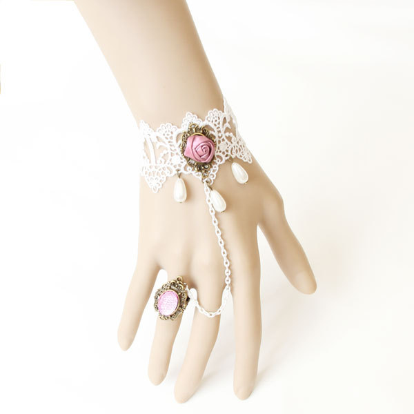 Vintage Lace Women Bracelet with ring Bridal Bridesmaid Small Accessory Wedding WS-116