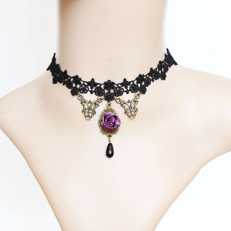 Lace Collarbone choker Short necklace Western Vintage Halloween Ball Decor JL-93