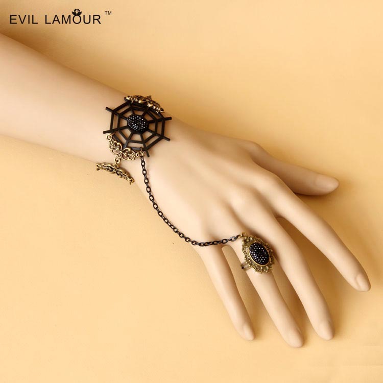 Demon Vintage Spiderweb Bracelet Ring Set Accessory Western Creative Accessory WS-246