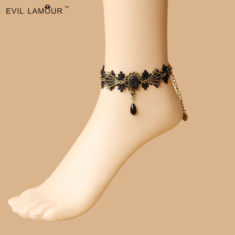 Korean Fashion Vintage Black Lace Women Anklet Western Accessory FL-25