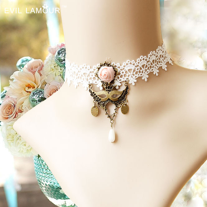 Mask Queen White Vintage Lace Women Necklace False collar Bridal Bridesmaid Wedding Accessory JL-74