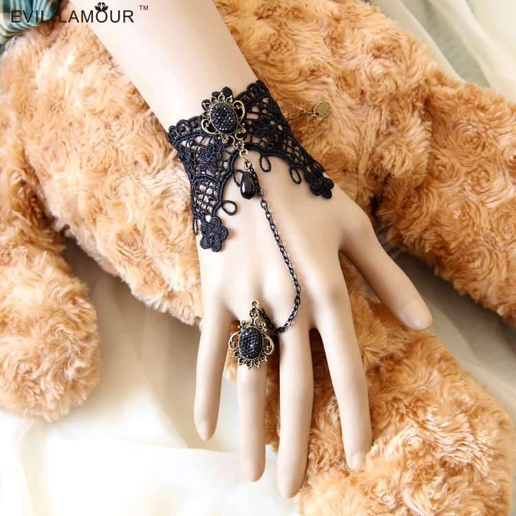 Vintage Lace Bracelet Ring Hand chain Bridal Bridesmaid Accessory WS-125