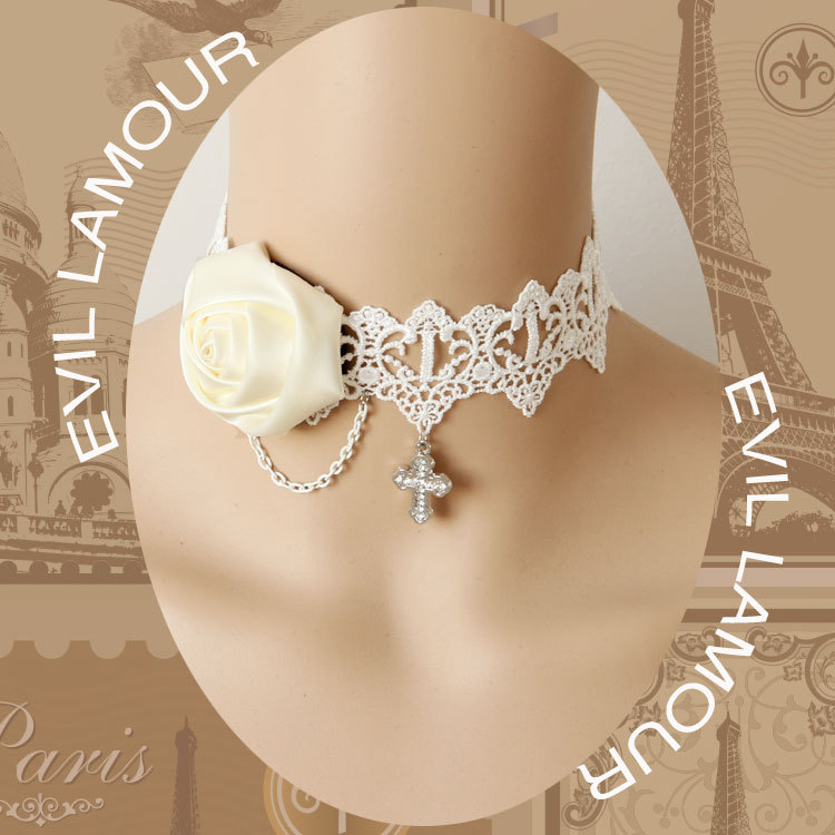 Vintage Rose Cross Lace Women Necklace Western Bridal Accessory Bridal Bridesmaid Choker JL-105