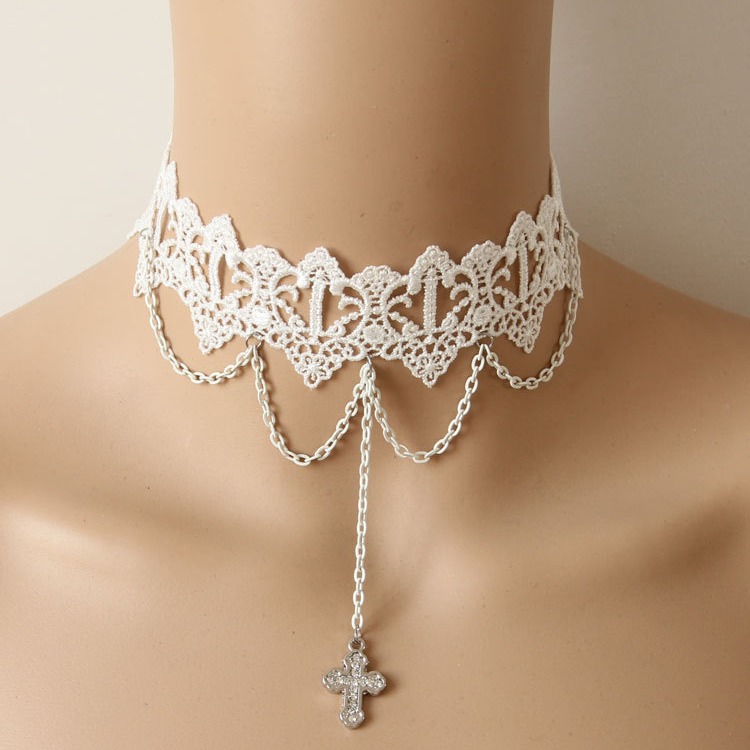 LOLITA White Lace Cross Necklace Choker Christmas Fashion PARTY Queen Accessory JL-48