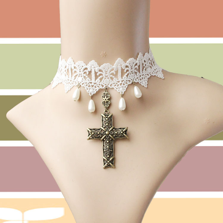 Cross Pearl Necklace Accessory Bridal Gown Bridal Accessory JL-63