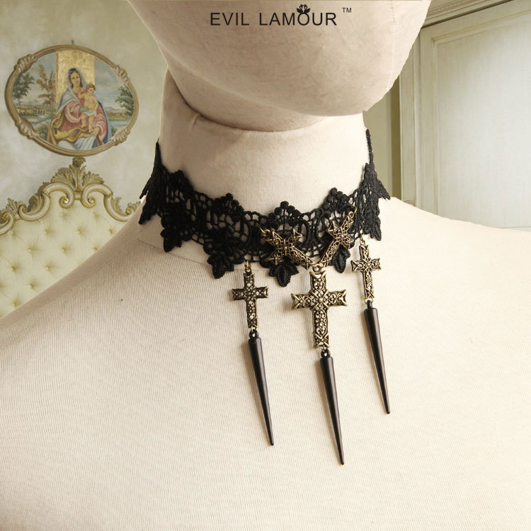 Gothic Lace Cross Accessory Necklace Women Short Collarbone necklace Vintage Choker JL-43