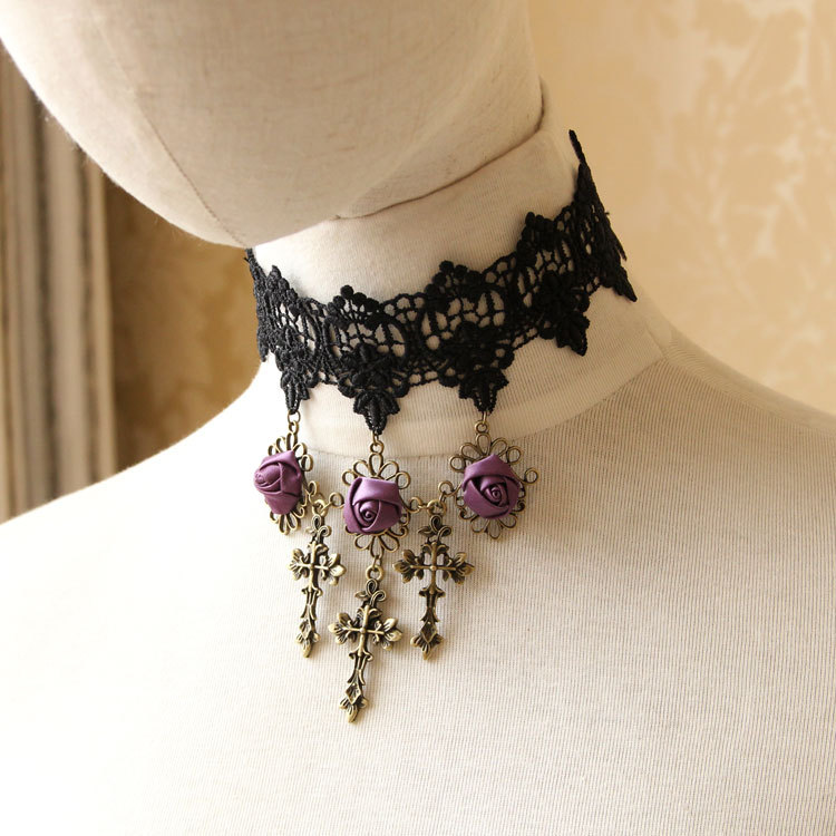 Lace Necklace Women Short Collarbone necklace Cross Accessory Women Gown Accessory JL-108