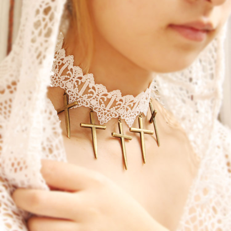 Bridal Wedding Cross Necklace Bridal Accessory Western Vintage diy Women Lace Accessory JL-119