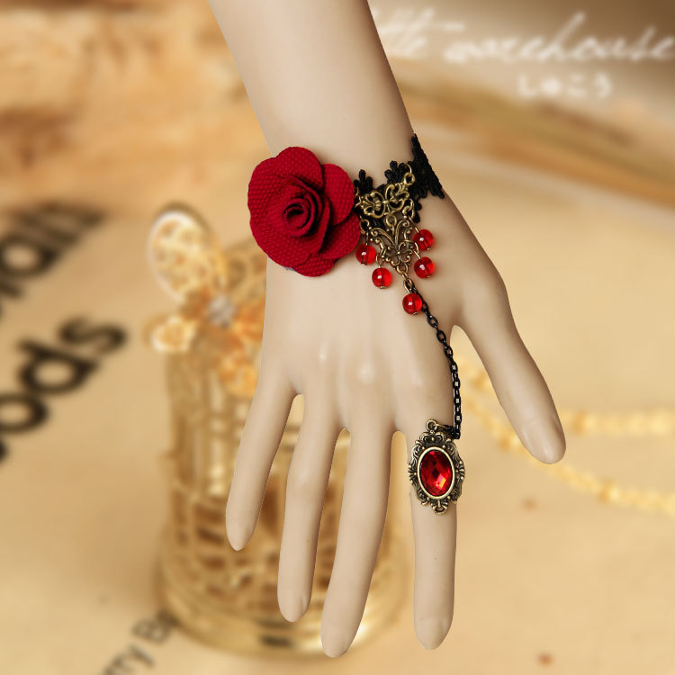 Fashion DIY Western Lace Flower Vintage Bracelet Ring Set Bridal Small Accessory WS-54