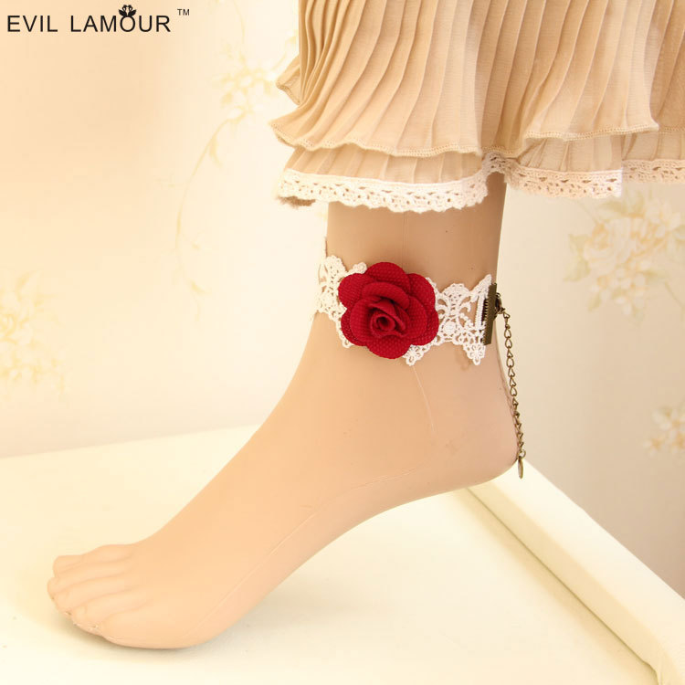 White Rose Bridal Vintage Gothic Western Accessory Lace Women Anklet FL-30