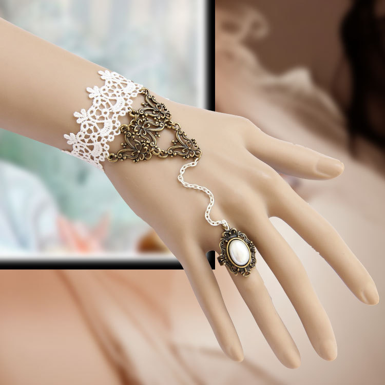 LOLITA White Lace Bracelet Western Vintage Pearl Women Bracelet with ring Set WS-53