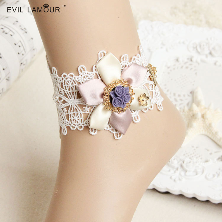Flower Vintage White Lace Women Anklet Court Creative Handmade Accessory FL-36