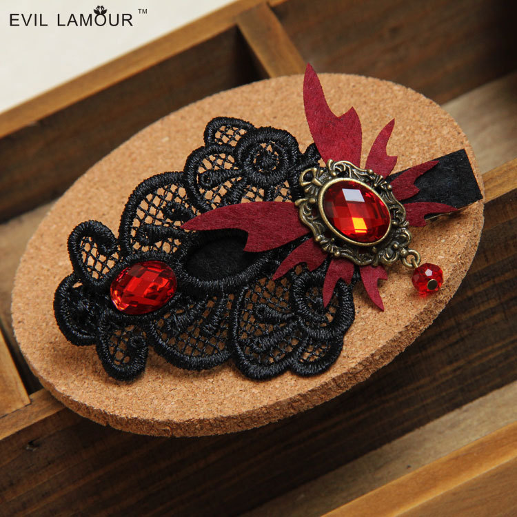 Gothic Vampire Butterfly Lace Crystal Handmade Hair clip Women Accessory FJ-65