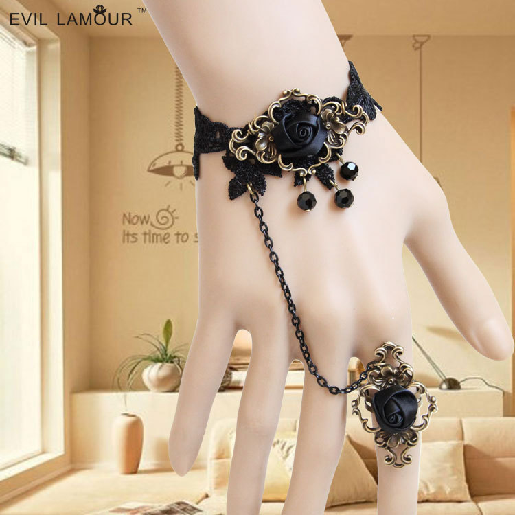 Crystal Vintage Lace Women Bracelet with ring Hand chain Accessory WS-156