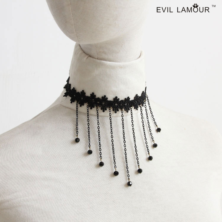 Black Tassel Lace Choker - JL-146