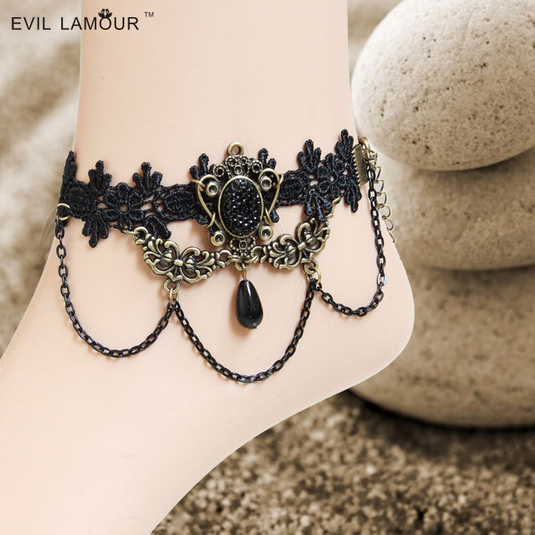 Gothic Court Vintage Lace Women Anklet Handmade Accessory FL-47