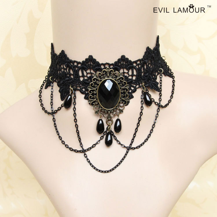 Statement Fashion Black Lace Choker Short Necklace Collarbone necklace Women False collar JL-150