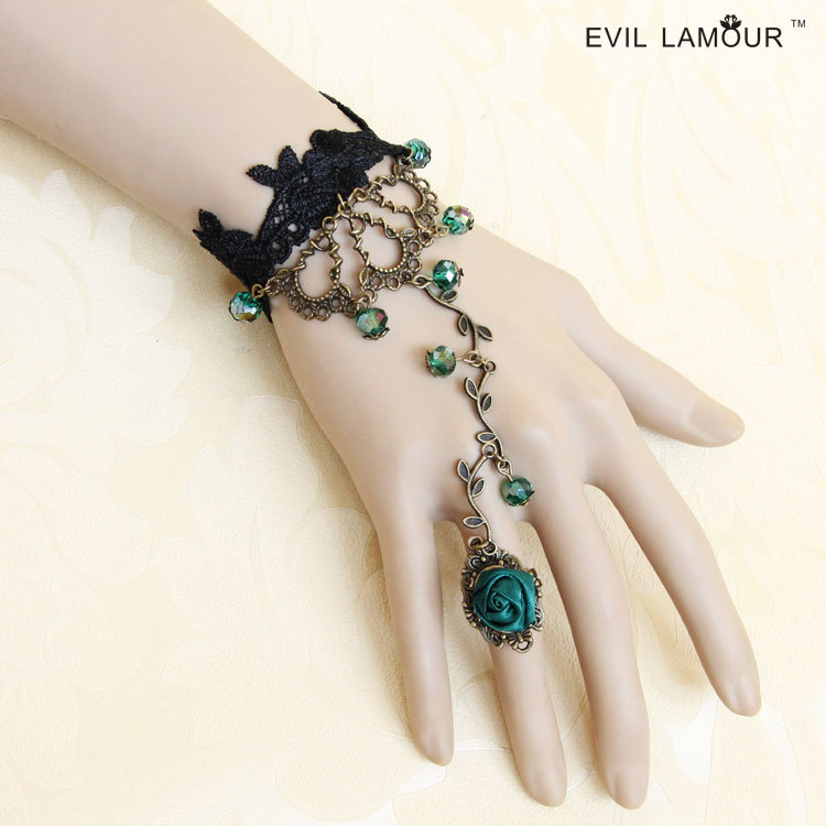 Vintage Lace Women Bracelet with ring Hand chain Fashion Korean Accessory WS-166