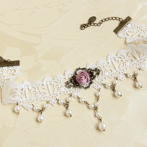 Pearl Fashion Bridal Lace Choker Short Necklace Collarbone necklace Women False collar JL-153