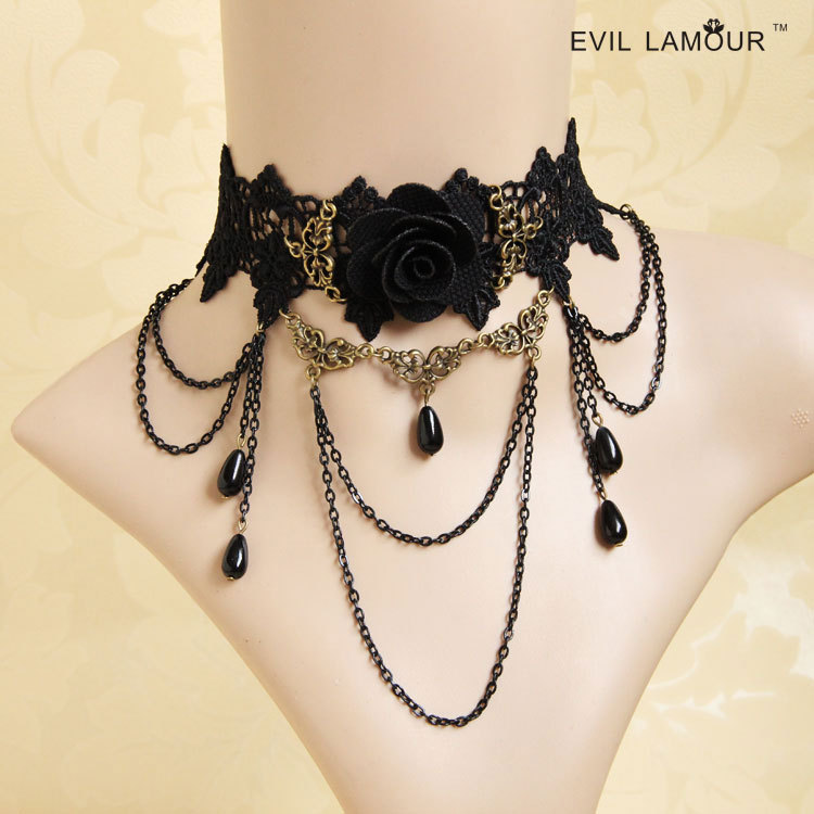 Gothic Vintage Pearl Flower Choker Short necklace Vampire Western Ball Accessory JL-161