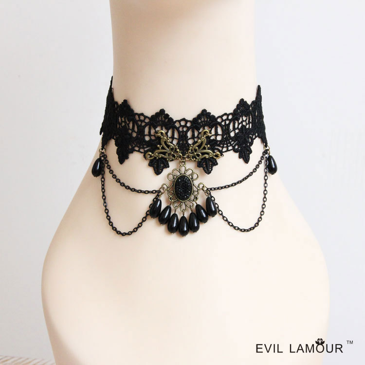 Gothic Choker Accessory Choker Women Tassel Pearl Western Short necklace JL-178