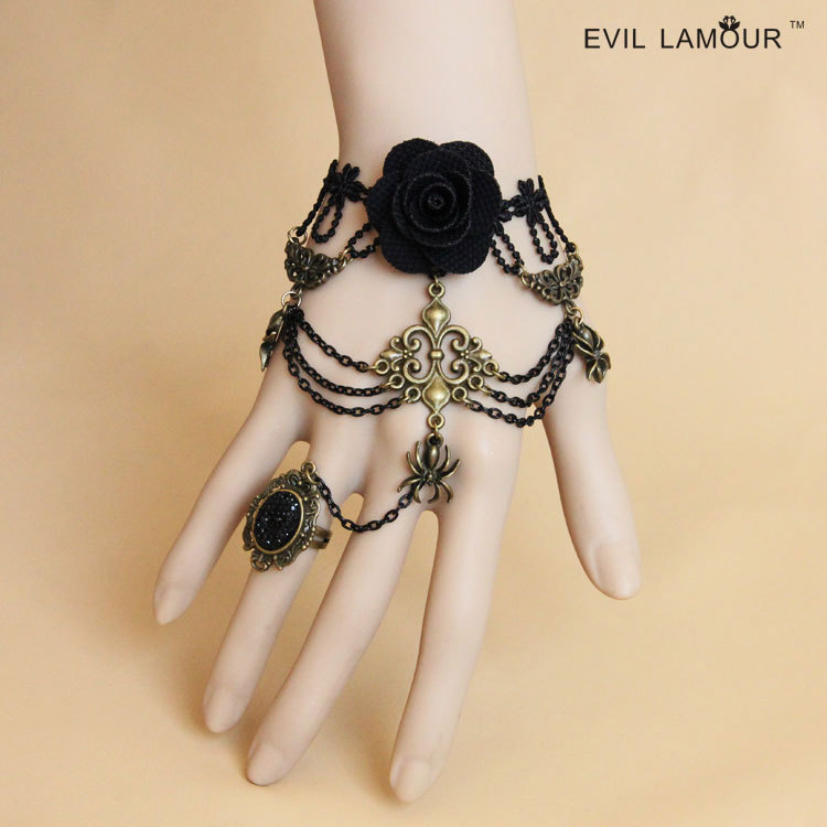 Spider Lace Punk Bracelet with ring Hand chain Women Jewelry WS-248