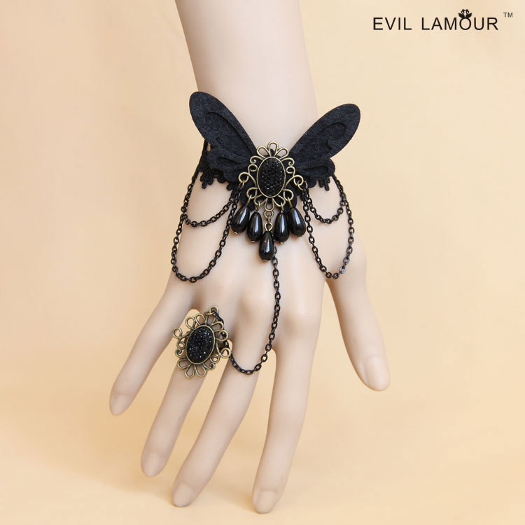 Vintage Bracelet with ring Hand chain Women Gothic Lace Korean Jewelry WS-252