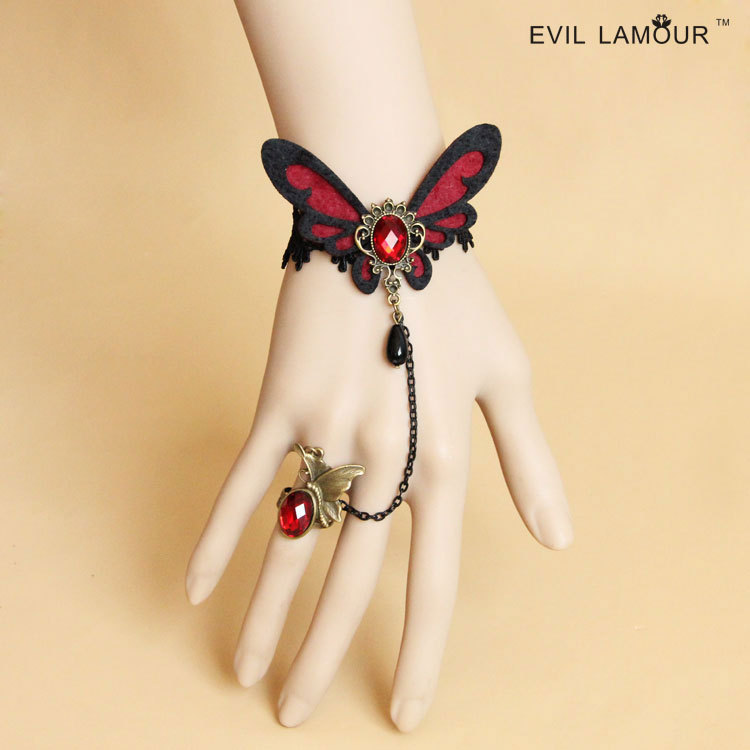 Vampire PLAY Butterfly Lace Bracelet with ring Hand chain Western Women Accessory WS-259