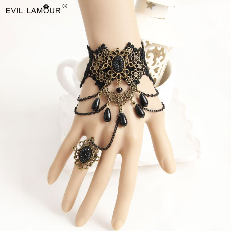 Lace Bracelet with ring Fashion Accessory Gothic Women Bracelet WS-299