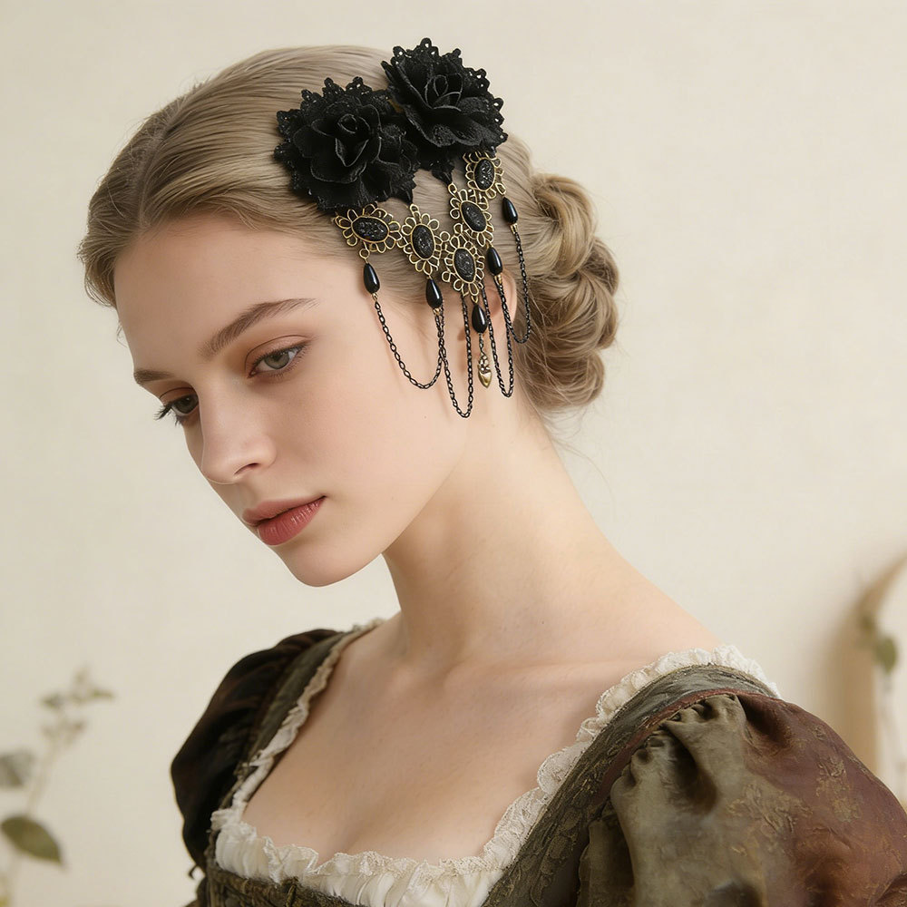 Black Floral Gothic Hair Accessory - FJ-154