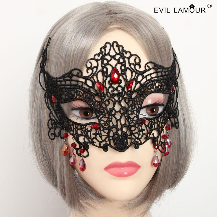 Half-face Fox Mask Black Lace Eye mask Western Statement Halloween Ball Hair accessory MJ-08