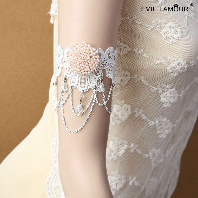 Vintage Pearl Crystal Lace Arm cuff Bridal Accessory AT-02