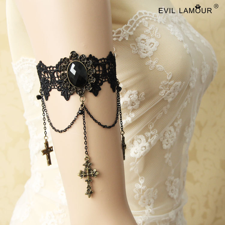 Black Lace Vintage Cross Arm cuff Women AT-20