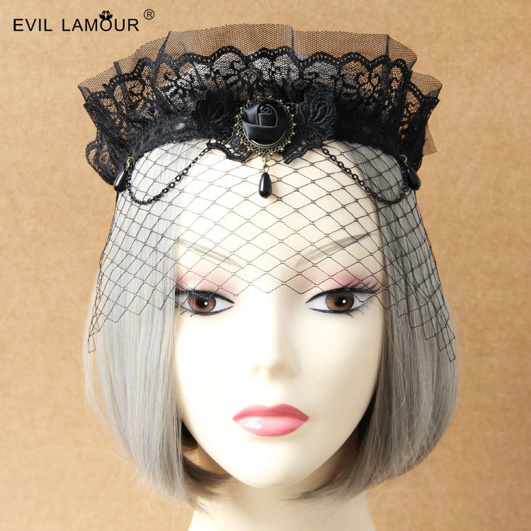 Lace Crown Headband Veil Vintage Statement Tulle Mask Sexy Headpiece MJ-10