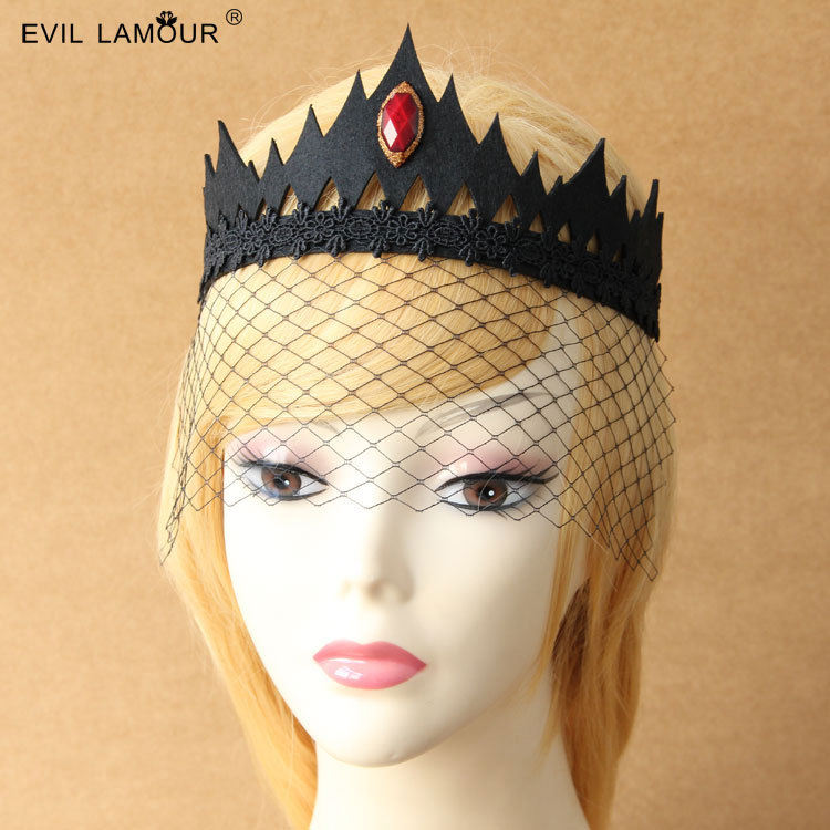 Thorn Queen Crown Headpiece Veil Gothic Lace Princess Ball Full-face Half-face Mask Accessory MJ-27