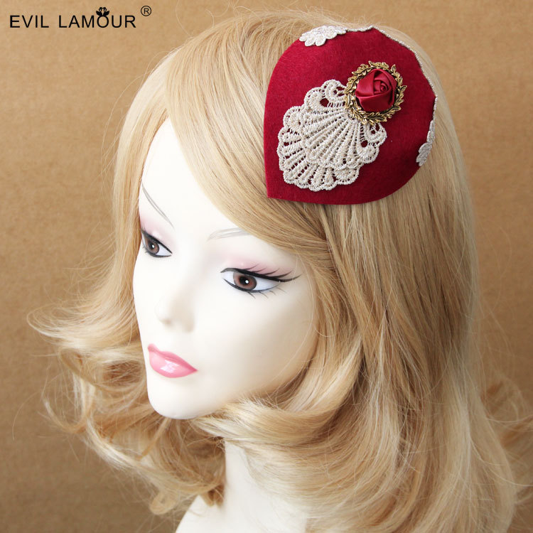 British Vintage Fascinator Headpiece Women Burgundy Hat Hair clip Bridal Accessory Hair pin FJ-109
