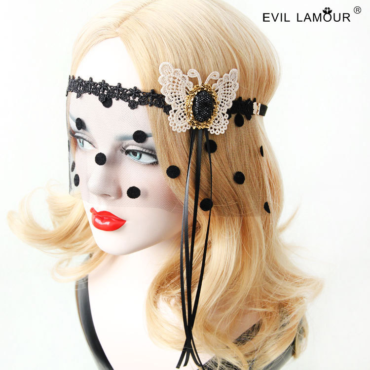 Christmas Veil Black Lace Half-face Princess Women Mask Bar Dance Accessory MJ-42