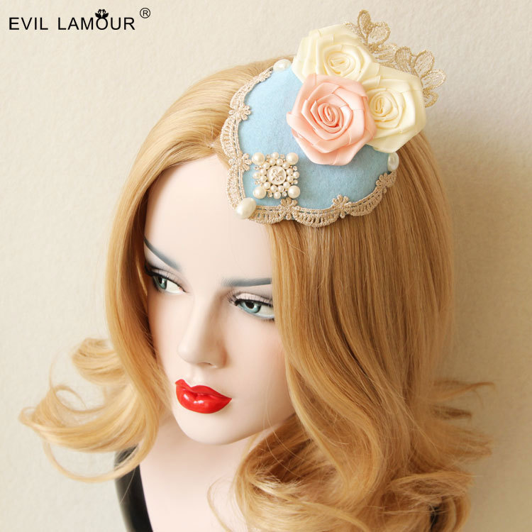 lolita Court Rose Lace Pearl British Women Fascinator Headpiece FJ-42