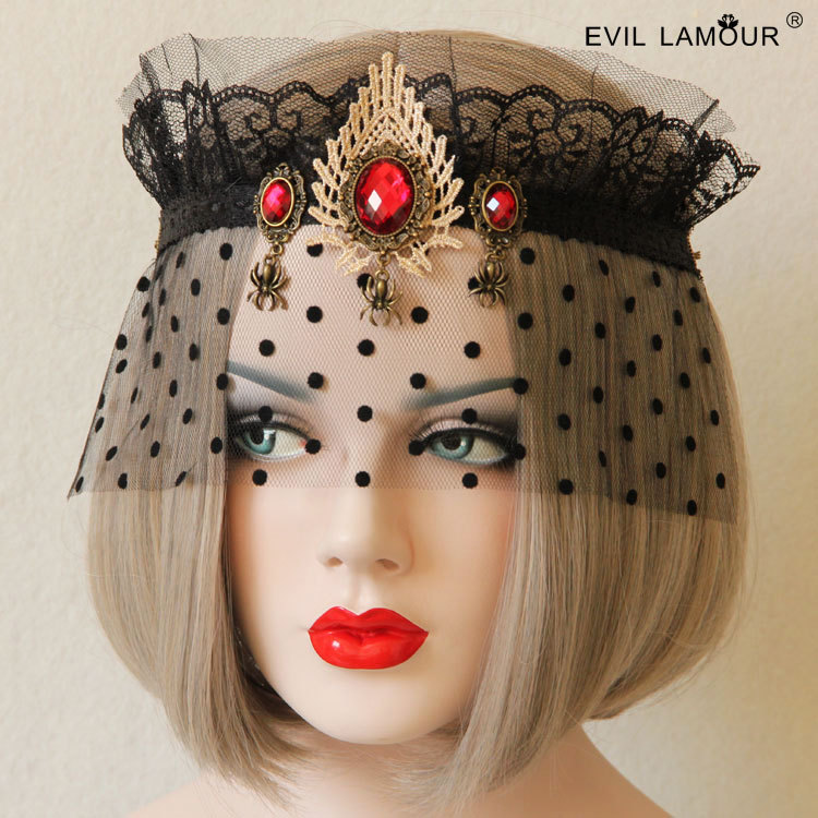 Vintage Sexy Black Tulle Crown Ball Veil Mask Headpiece MJ-47